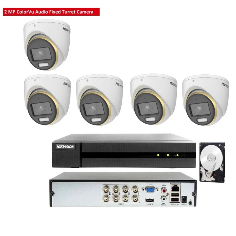 KIT videosorveglianza analogico Hikvision DVR 8 canali 5 telecamere colorvu 2 MP