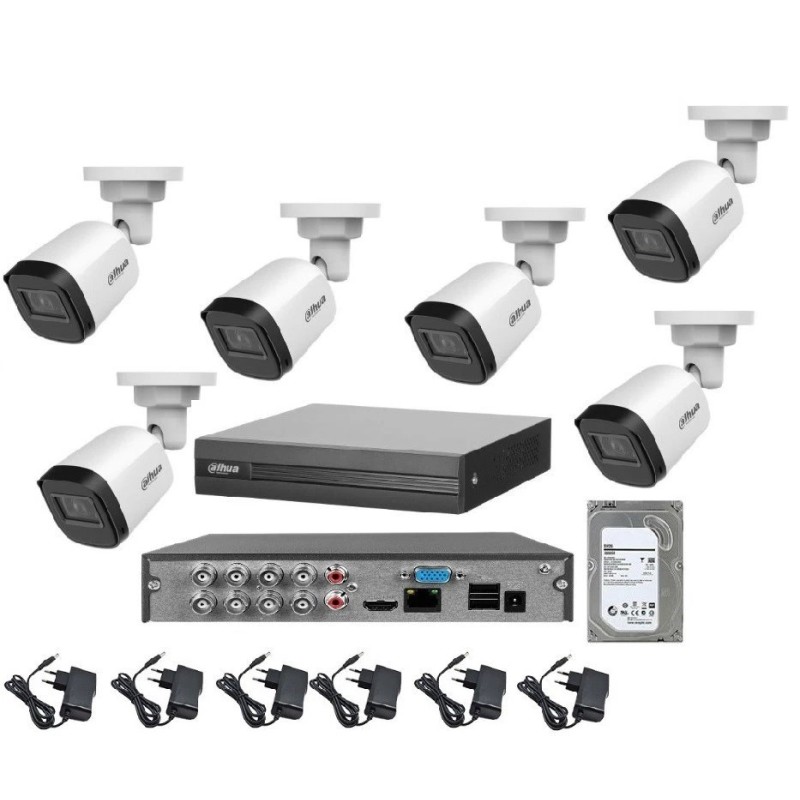Kit videosorveglianza dahua DVR 8 canali 6 telecamere bullet 5 MP Full HD hd 1TB