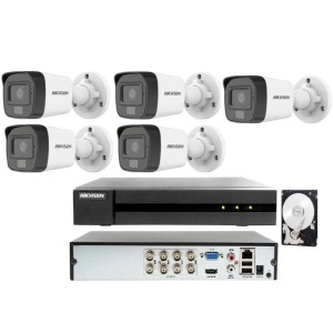Kit Videosorveglianza HIKVISION DVR 8 Canali 5MP 3K 5 Telecamere Bullet HDD 1TB