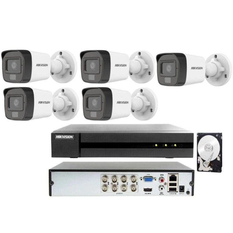 Kit Videosorveglianza HIKVISION DVR 8 Canali 5MP 3K 5 Telecamere Bullet HDD 1TB