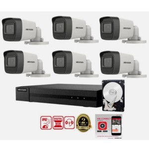 KIT VIDEOSORVEGLIANZA HIKVISION PRO DVR 8 CANALI 6 TELECAMERE BULLET 5 MPX HD 50