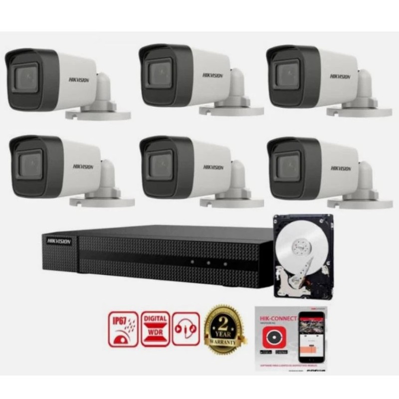 KIT VIDEOSORVEGLIANZA HIKVISION PRO DVR 8 CANALI 6 TELECAMERE BULLET 5 MPX HD 50