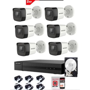 Kit Videosorveglianza Hikvision DVR 8 canali 6 telecamere bullet 2 megapixel hdd