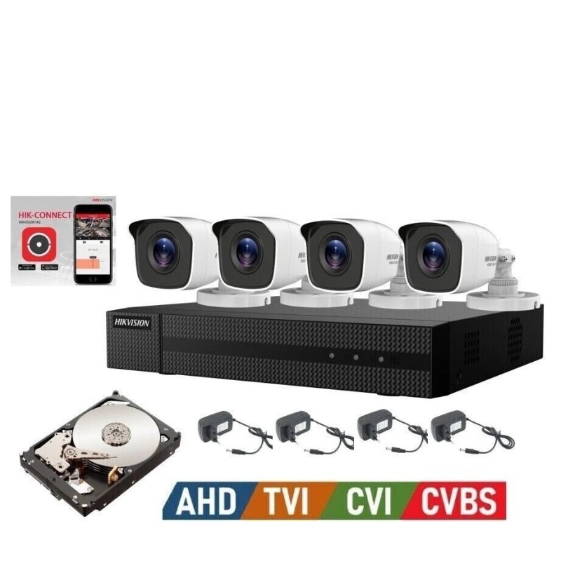 KIT VIDEOSORVEGLIANZA HIKVISION DVR 4 CANALI 4 TELECAMERE 5 MPX HD 500 GB
