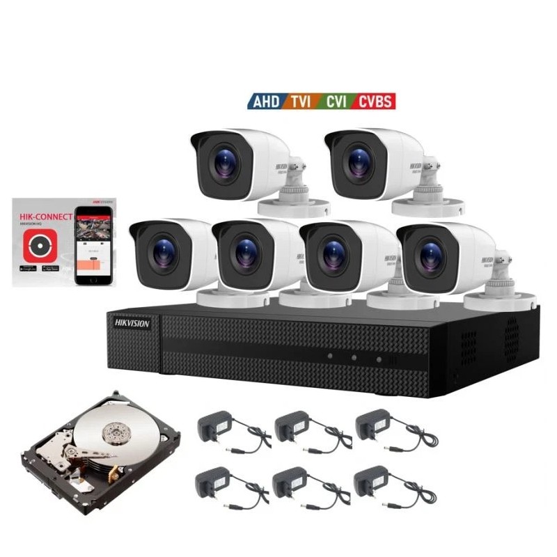 KIT VIDEOSORVEGLIANZA HIKVISION DVR 8 CANALI 6 TELECAMERE 2 MPX HD 500 GB