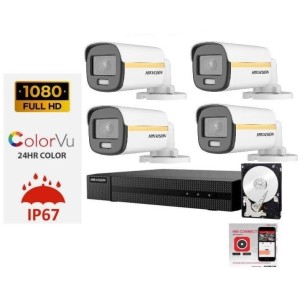 Kit videosorveglianza Hikvision DVR 4 canali 4 telecamere Color Vu 2mpx 500GB