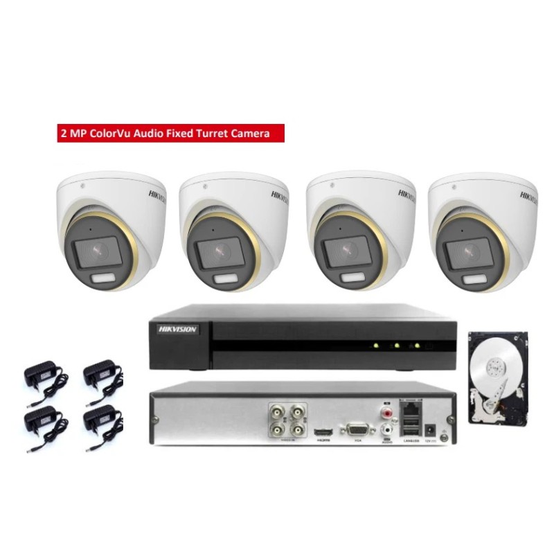 Kit Videosorveglianza Hikvision DVR con 4 Telecamere 2MP ColorVu Audio e HDD 1TB