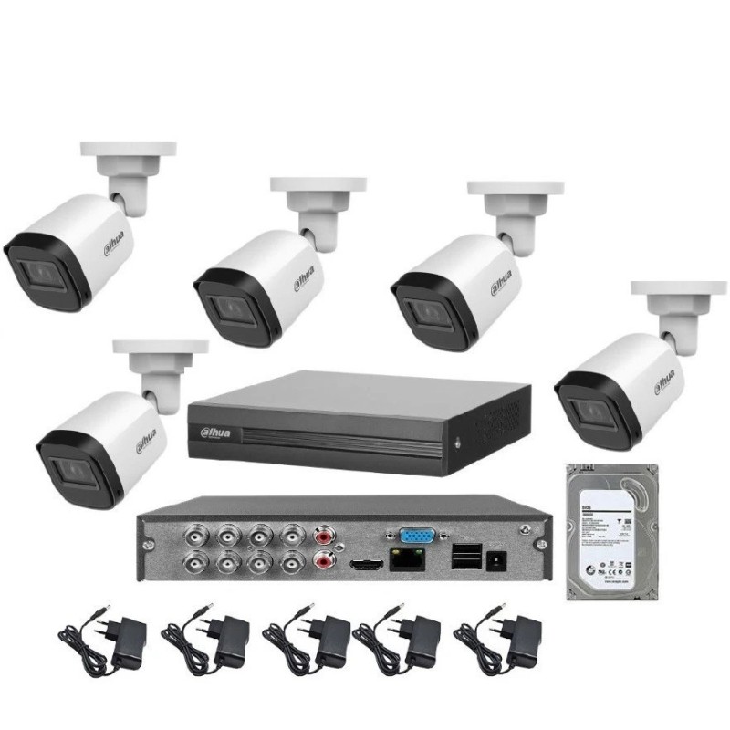 Kit videosorveglianza dahua DVR 8 canali 5 telecamere bullet 2 MP Full HD hd 1TB