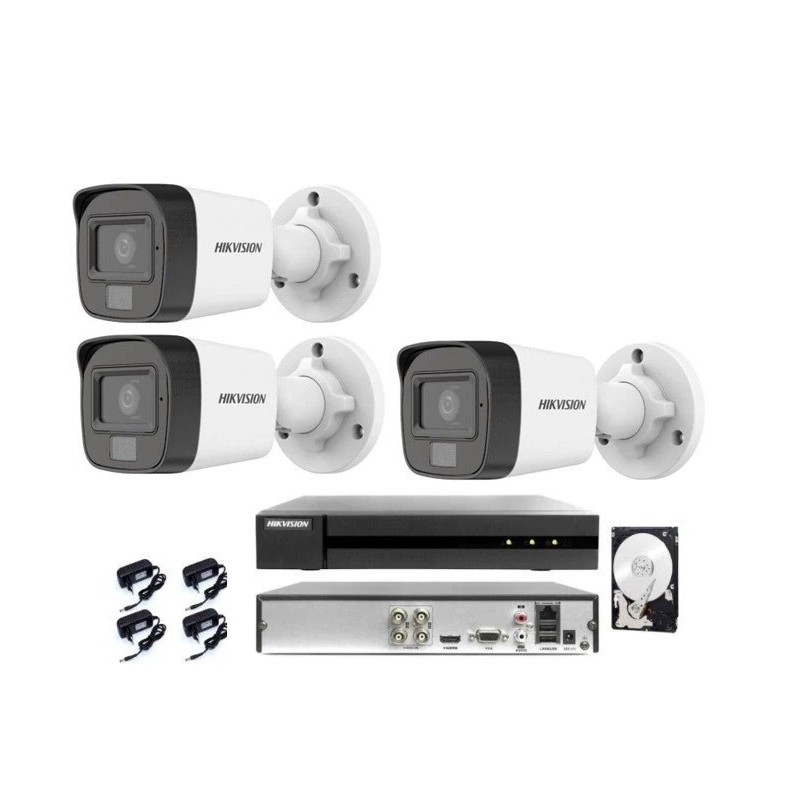 Kit Videosorveglianza HIKVISION DVR 4 Canali 5MP 3K 3 Telecamere Bullet HDD 1TB