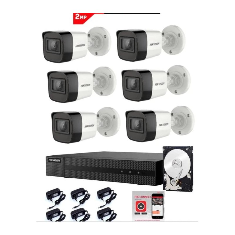 Kit Videosorveglianza Hikvision DVR 8 canali 6 telecamere bullet 2 megapixel hdd