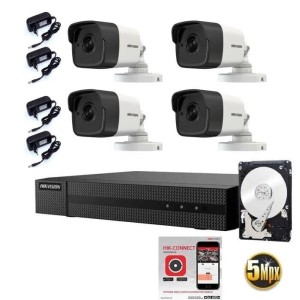 KIT VIDEOSORVEGLIANZA HIKVISION DVR 4 CANALI 3K TELECAMERE BULLET 5 MPX HD 500GB