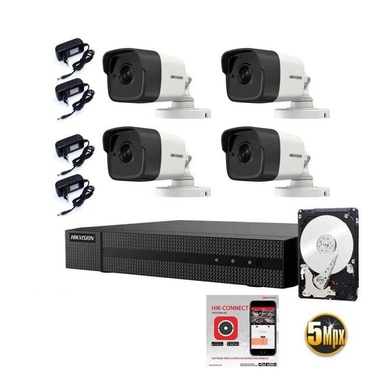 KIT VIDEOSORVEGLIANZA HIKVISION DVR 4 CANALI 3K TELECAMERE BULLET 5 MPX HD 500GB