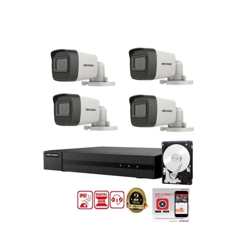 KIT VIDEOSORVEGLIANZA HIKVISION DVR 4 CANALI 4 TELECAMERE BULLET 5MPX PRO 500GB