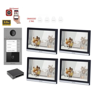 KIT Videocitofono quadrifamiliare IP Poe Hikvision 4 monitor 7 WIFI smart telecamera