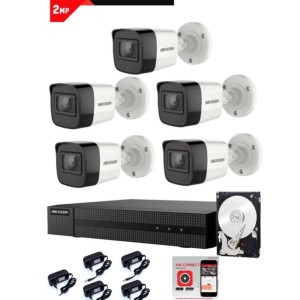 Kit Videosorveglianza Hikvision DVR 8 canali 5 telecamere bullet 2 megapixel hdd