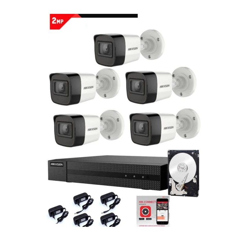 Kit Videosorveglianza Hikvision DVR 8 canali 5 telecamere bullet 2 megapixel hdd