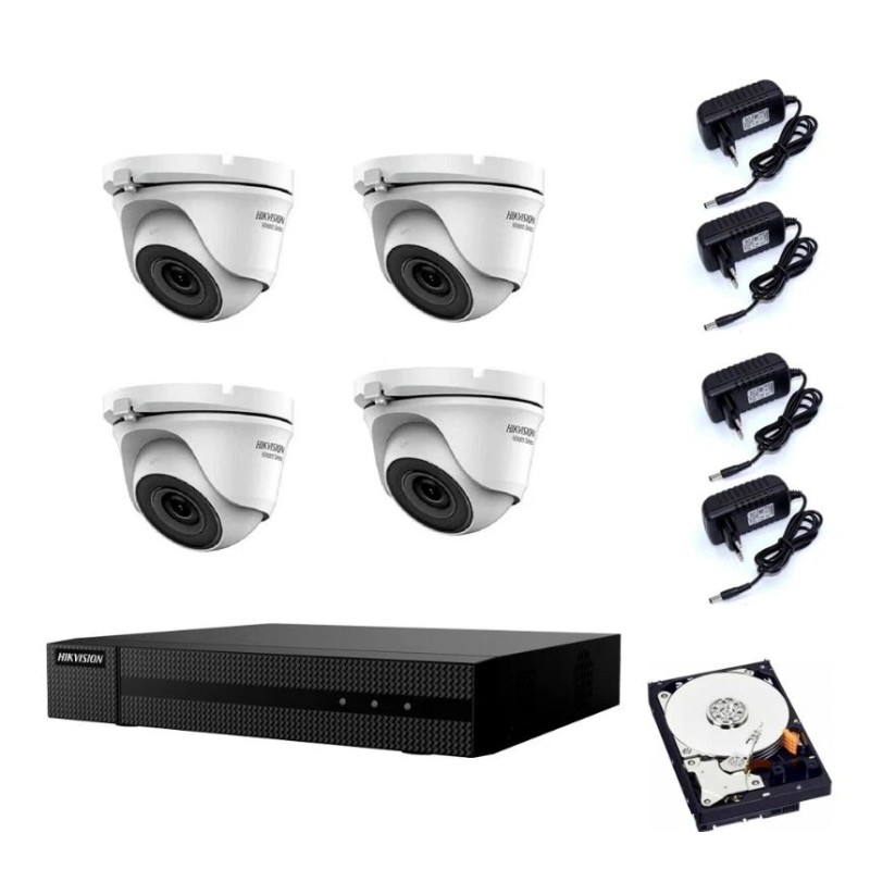 KIT VIDEOSORVEGLIANZA HIKVISION DVR 4 CANALI 4 TELECAMERE DOME 2 MPX HD 500gb
