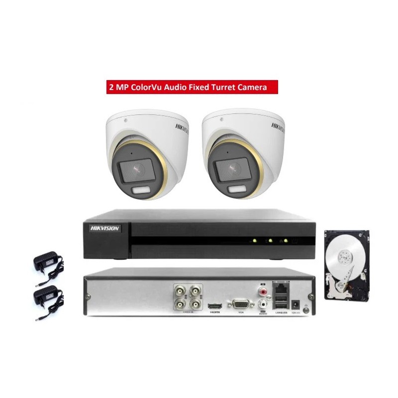 KIT videosorveglianza analogico Hikvision DVR 4 canali 2 telecamere colorvu 2 MP