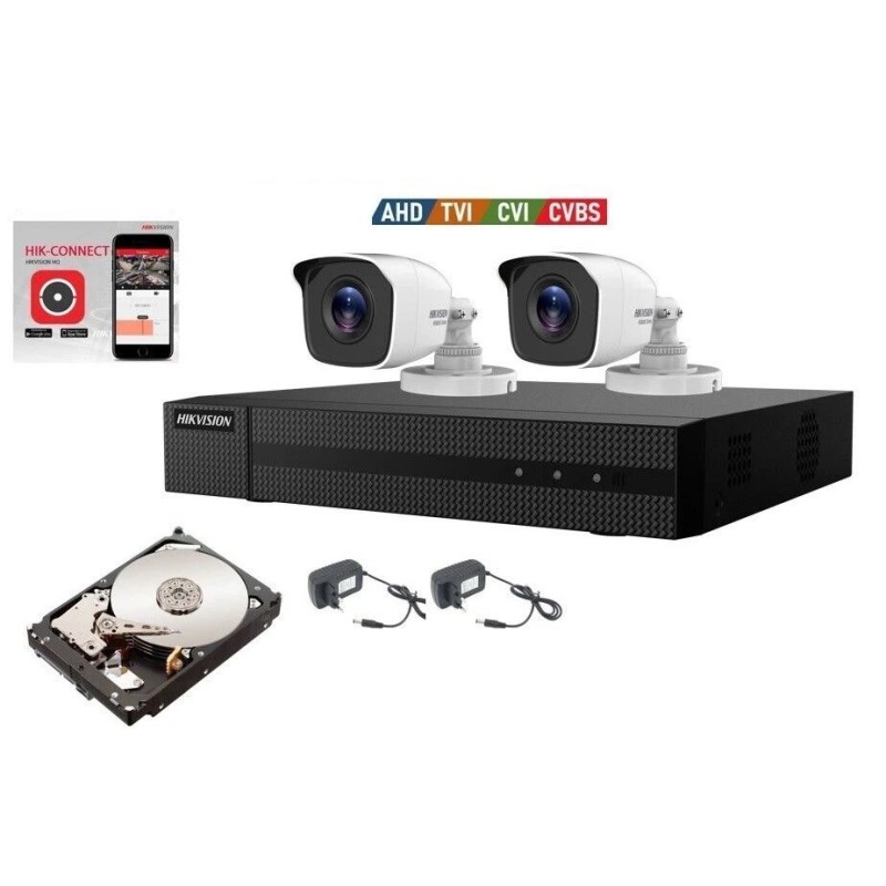 KIT VIDEOSORVEGLIANZA HIKVISION DVR 4 CANALI 3K 2 TELECAMERE 5 MPX HD 500 GB