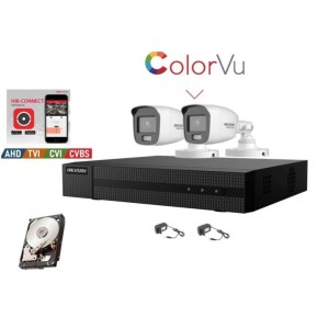 Kit videosorveglianza Hikvision DVR 4 canali 2 telecamere Color Vu 2mpx 500GB
