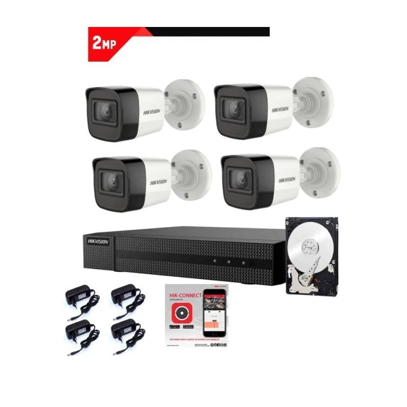 Kit Videosorveglianza Hikvision DVR 4 canali 4 telecamere bullet 2 MP HDD 500GB