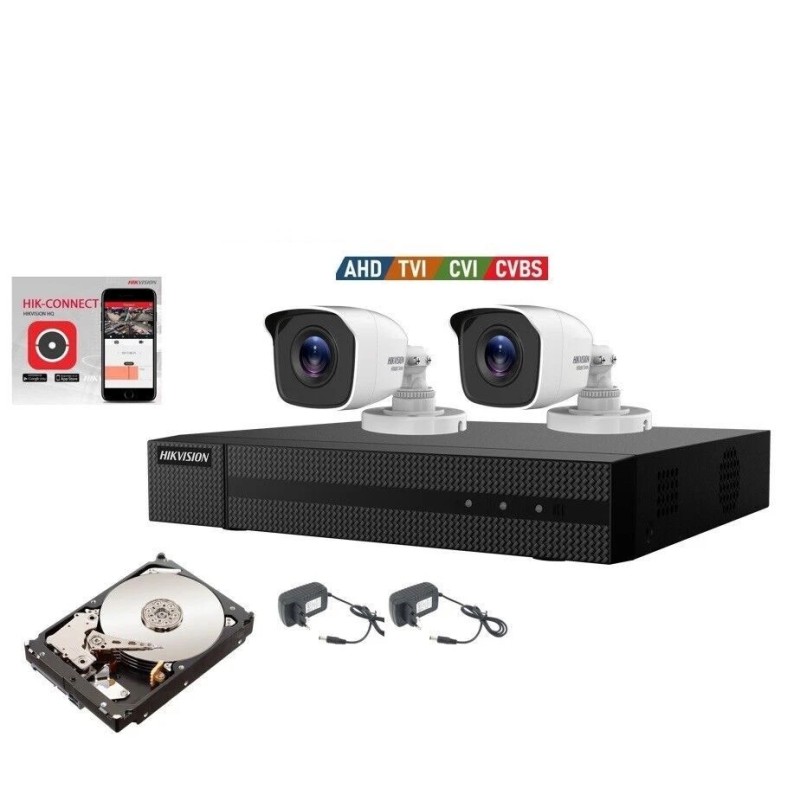 KIT VIDEOSORVEGLIANZA HIKVISION DVR 4 CANALI 2 TELECAMERE 2 MPX HD 500 GB