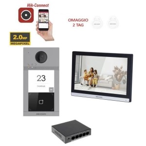 KIT Videocitofono monofamiliare IP Poe Hikvision monitor 7" smart telecamera 2 MP