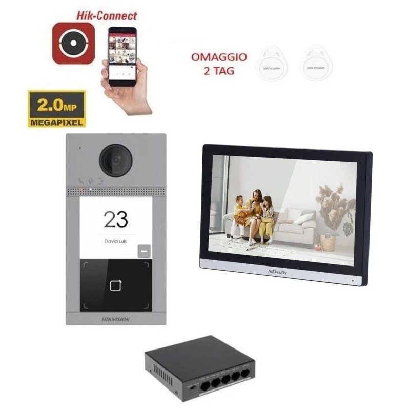 KIT Videocitofono monofamiliare IP Poe Hikvision monitor 7" smart telecamera 2 MP