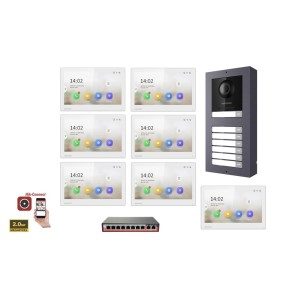 KIT Videocitofono IP Poe Hikvision 7 appartamenti Monitor 7 pollici Bianco WIFI