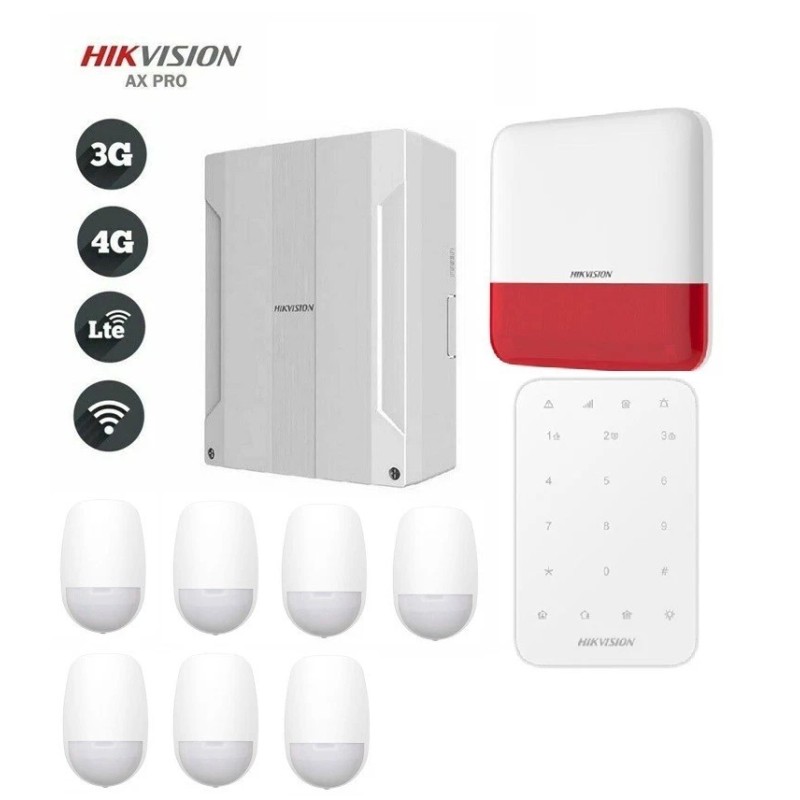 KIT Allarme Antifurto AXPRO Hikvision GSM 16 zone Filari 7 Rivelatori Sirena