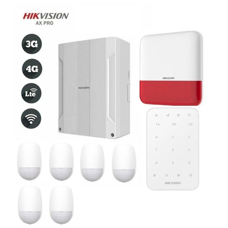 KIT Allarme Antifurto AXPRO Hikvision GSM 16 zone Filari 6 Rivelatori Sirena