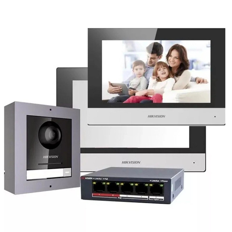KIT Videocitofono Hikvision Intercom IP Monofamiliare 2 Monitor 7" Touch App