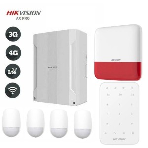 KIT Allarme Antifurto AXPRO Hikvision GSM 16 zone Filari 4 Rivelatori Sirena