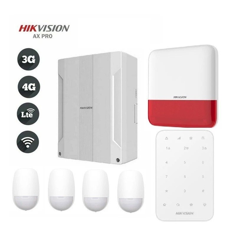 KIT Allarme Antifurto AXPRO Hikvision GSM 16 zone Filari 4 Rivelatori Sirena