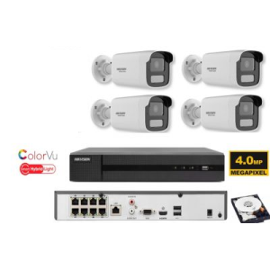 KIT videosorveglianza ip POE Hikvision Nvr 8 canali 4K 4 telecamere 4 MP ColorVU