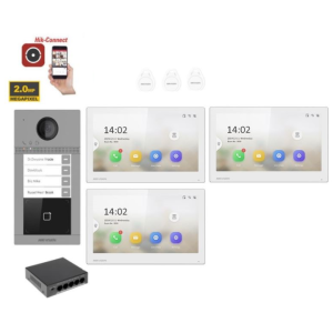 Kit Videocitofono Hik Vision Villa Trifamiliare 4 Bussate 3 Monitor Bianco Ip Poe App