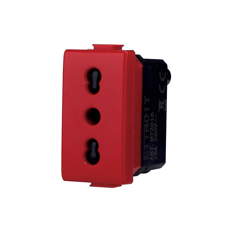 Presa Bivalente Bipasso 2+T 16A Rossa Compatibile Bticino Matix MT2016