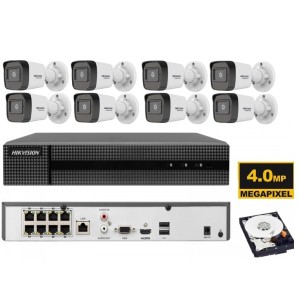 Kit videosorveglianza IP Hikvision Nvr POE 8 Canali 8 telecamere bullet 4 MP HDD