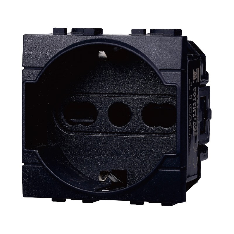 Presa Bivalente Bipasso Schuko16A Nera Compatibile Bticino Living LN2102
