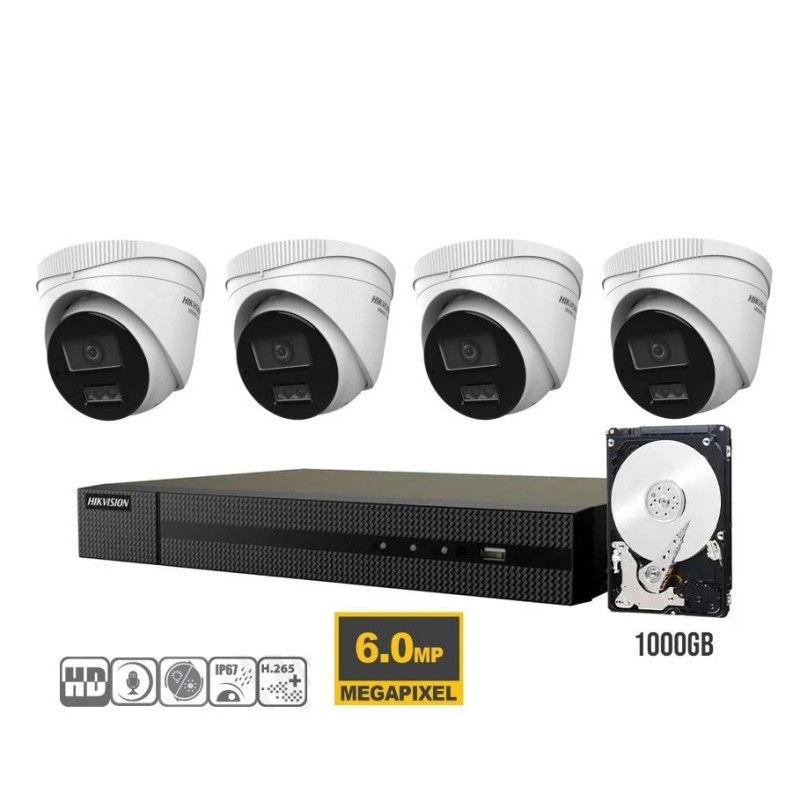 KIT VIDEOSORVEGLIANZA IP POE HIKVISION NVR 8 CANALI POE 4 TELECAMERE DOME 6 MPX