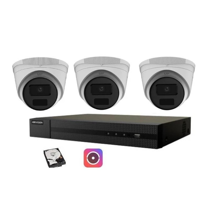 HIKVISION KIT VIDEOSORVEGLIANZA IP POE 4 CANALI 3 TELECAMERE DOME 4 MPX 1TB