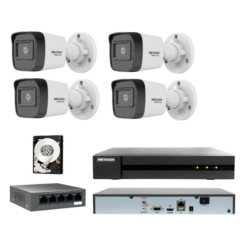 Kit videosorveglianza IP Hikvision Nvr 4 Canali 4 telecamere bullet 2mpx hd 1 TB