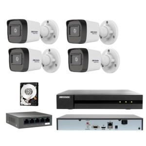 Kit videosorveglianza IP Hikvision Nvr 4 Canali 4 telecamere bullet 2mpx hd 500gb