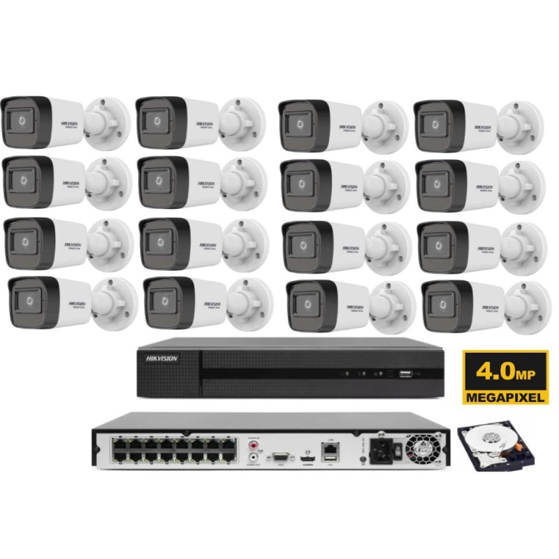 KIT VIDEOSORVEGLIANZA IP POE HIKVISION NVR 16 CANALI POE 16 TELECAMERE 4 MP 1TB