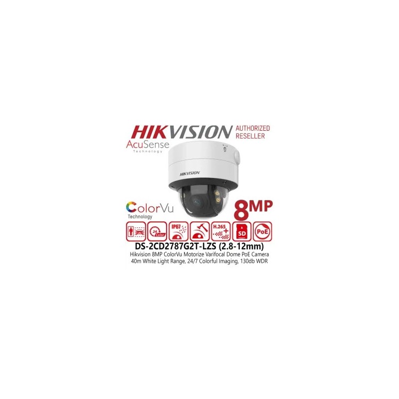 Telecamera IP Dome 4K ColorVu Varifocale Motorizzata Hikvision DS‑2CD2787G2T‑LZS
